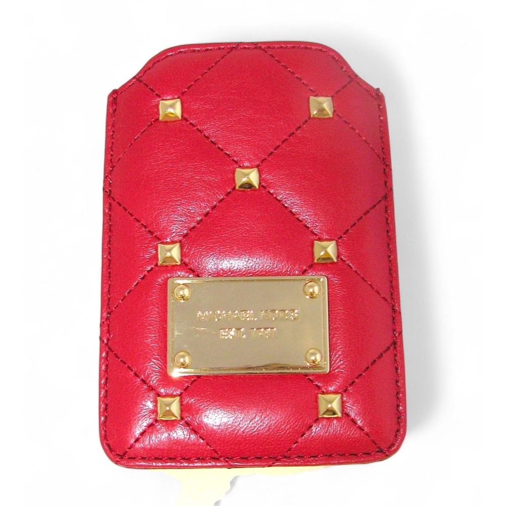 MICHAEL KORS Quilted Studded HAMILTON Small Slip Case Card RED LEATHER Accessory